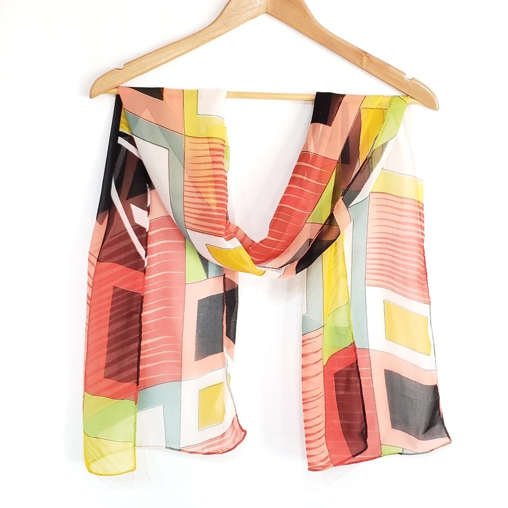 Sheer Scarf Geometric Oblong Hair Purse Tote Tie